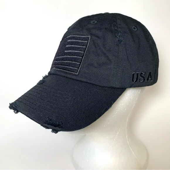 KBETHOS Black Distressed Baseball Cap with USA Flag Adjustable Strap Unisex - Picture 11 of 15